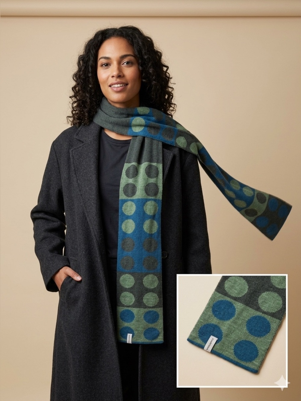 Smartwool Merino Wool Green and Blue Polka Block Scarf